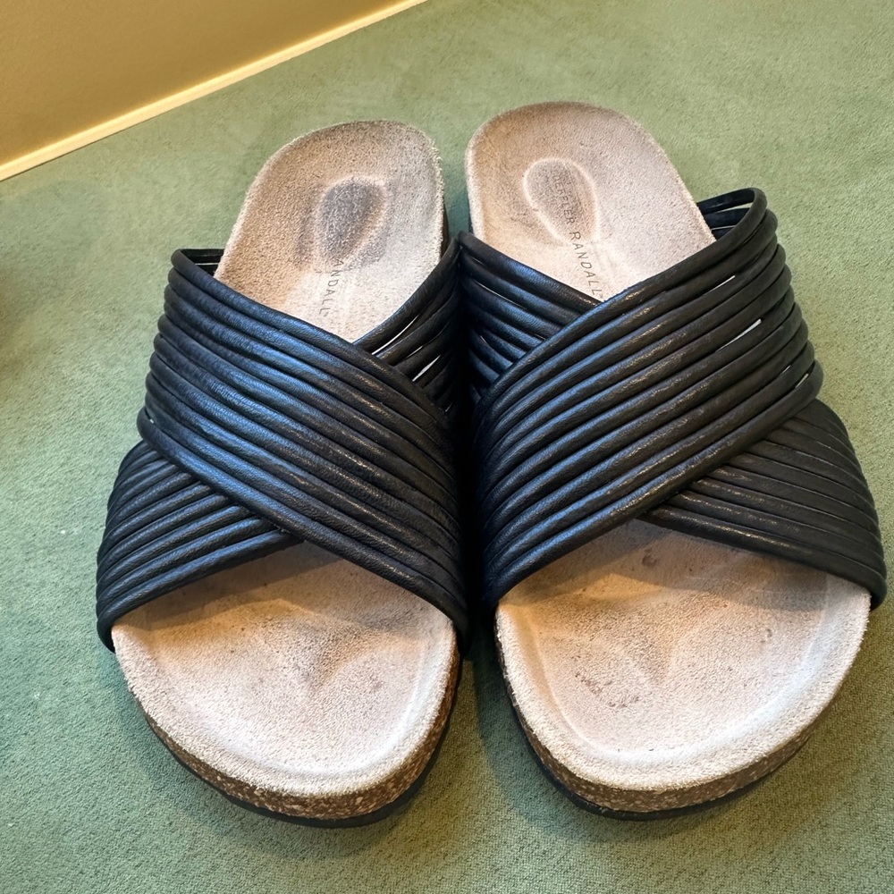 Loeffler Randall Women Black Leather Sandals Flats shoes sz 37